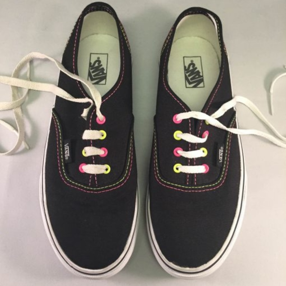 Black Vans w/ Neon Pink and Yellow Stitching